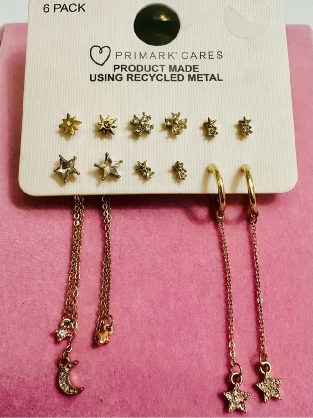 Primark Gold Tone Celestial Mismatched Earrings Set 6 Pack